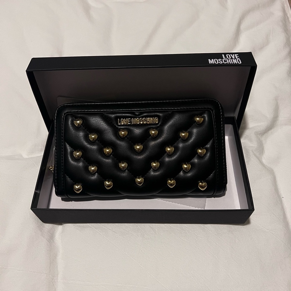 Love Moschino gold heart studded black wallet